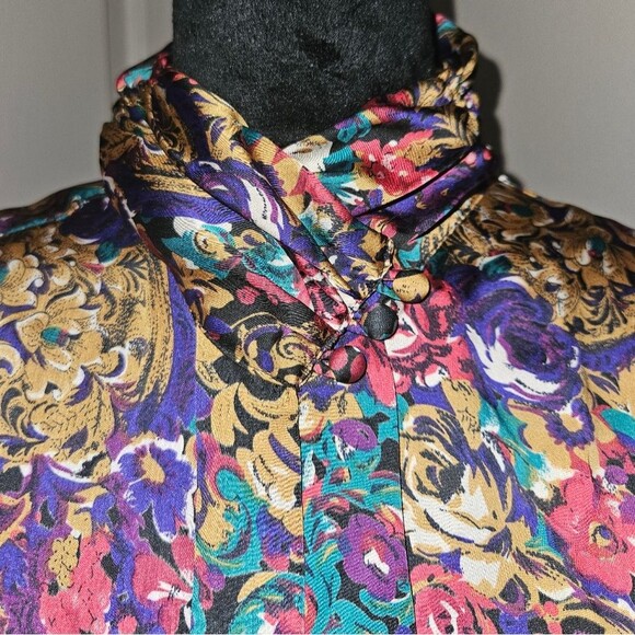 Vintage Christie &Jill Floral Abstract Print Long Sleeve Button-up Blouse Size 6 - Picture 5 of 13